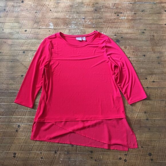 Chico’s 1 sheer hem asymmetrical blouse - Picture 1 of 3